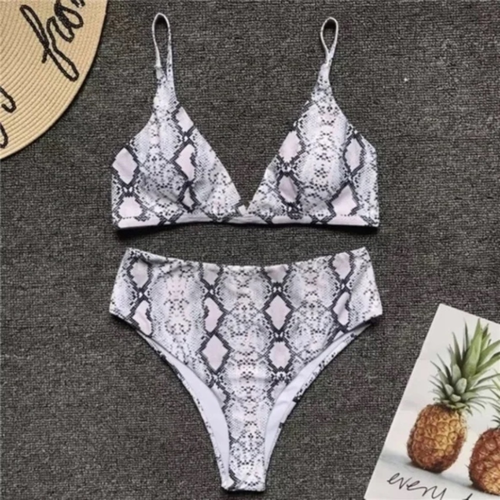 SOLD OUT CLEARANCE Snake Printed High Waist Bikini Swimsuit - Picture 4 of 6